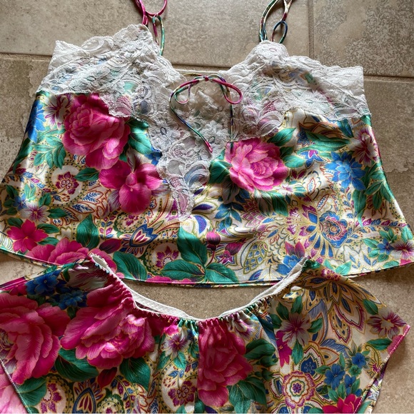 Vintage 90s Victorias Secret Lingerie Teddy Set Size M Gold Label Floral 2 Piece - Picture 4 of 7